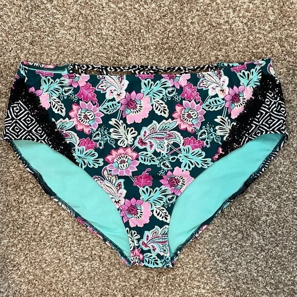 Time and Tru Floral Lace Boho Swimsuit Bottoms Size XL - Picture 1 of 5